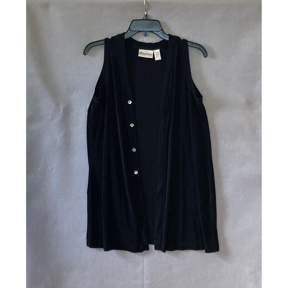 Chicos Private Edition Black Travelers Slinky Knit Vest Shell Buttons Size 1 M